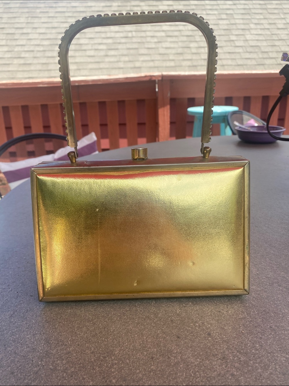 Vintage Tyrolean NY Vibrant GOLD with fancy handle and metal sides. Offers!
